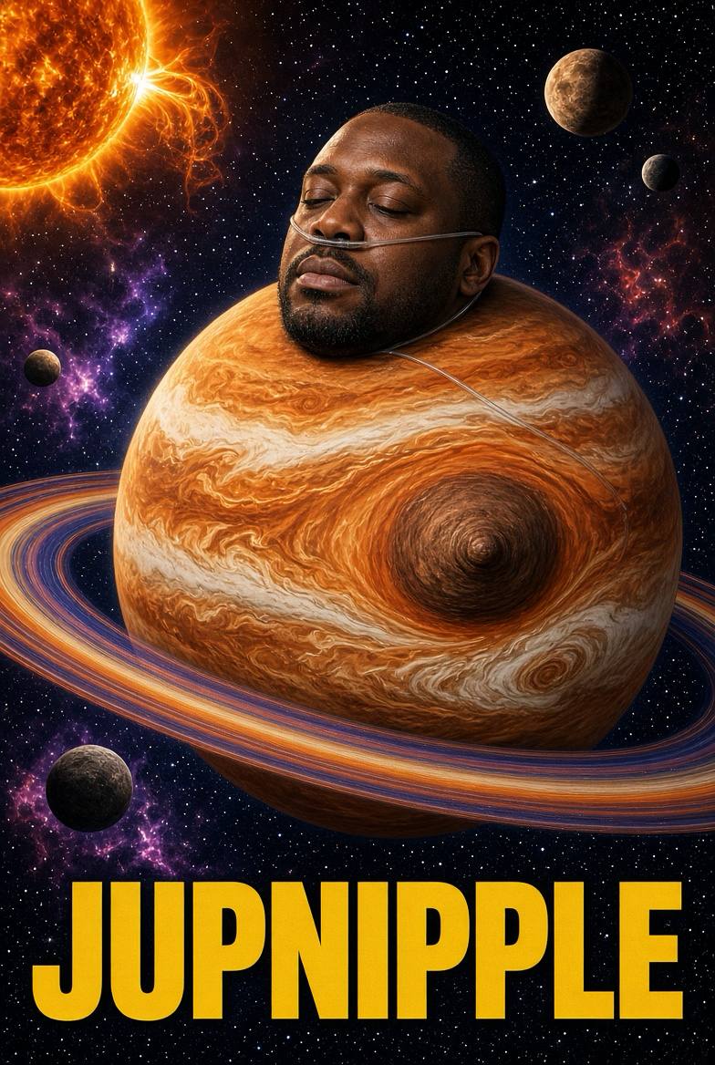 Jupnipple: the gas giant with a sleeping face, captioned JUPNIPPLE